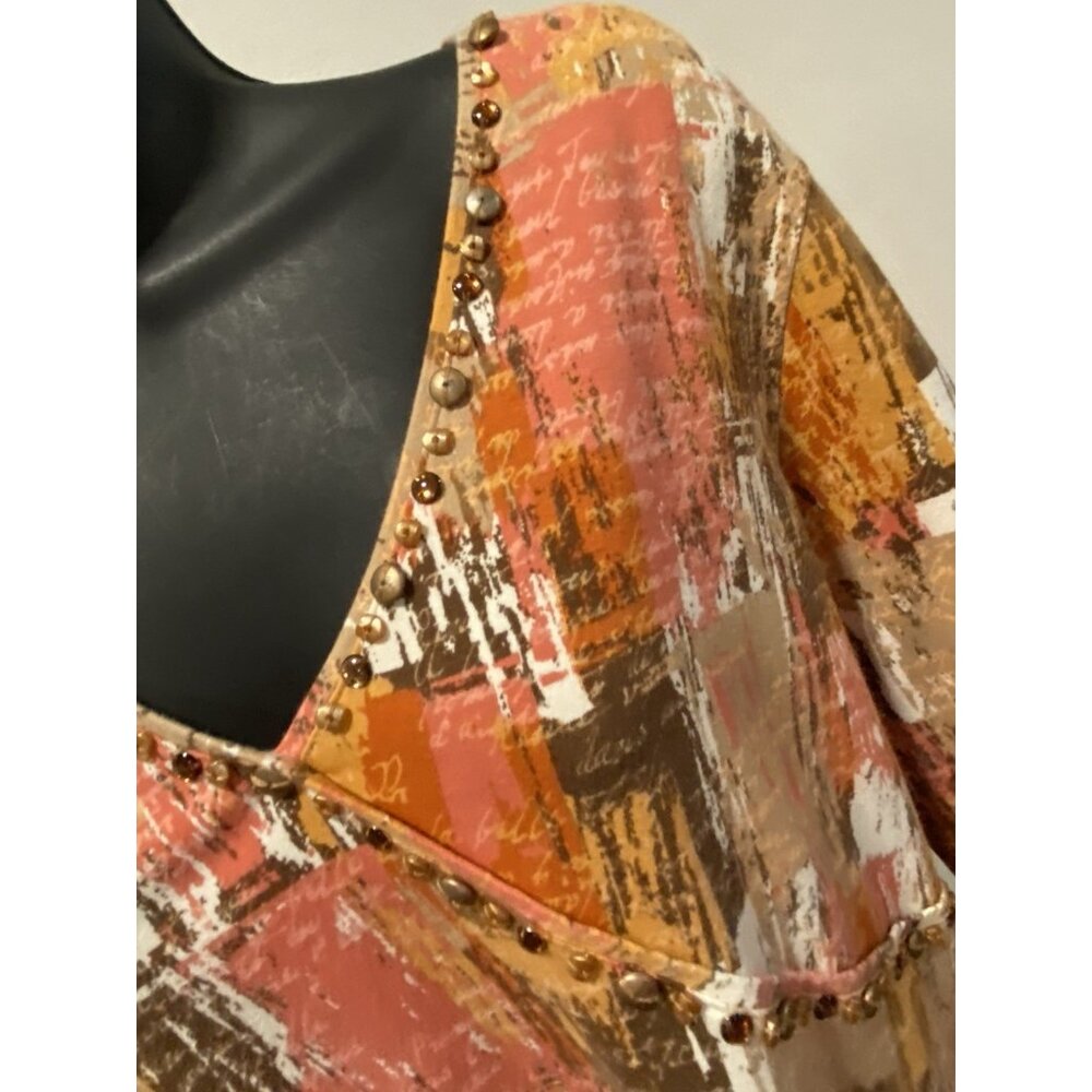 Ruby Rd Womens Size L Top 3/4 Sleeve V-Neck Button Decor - Picture 6 of 10